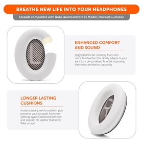 WC PadZ QC45 earpads in-ear fit demonstration for a snug, comfortable seal.