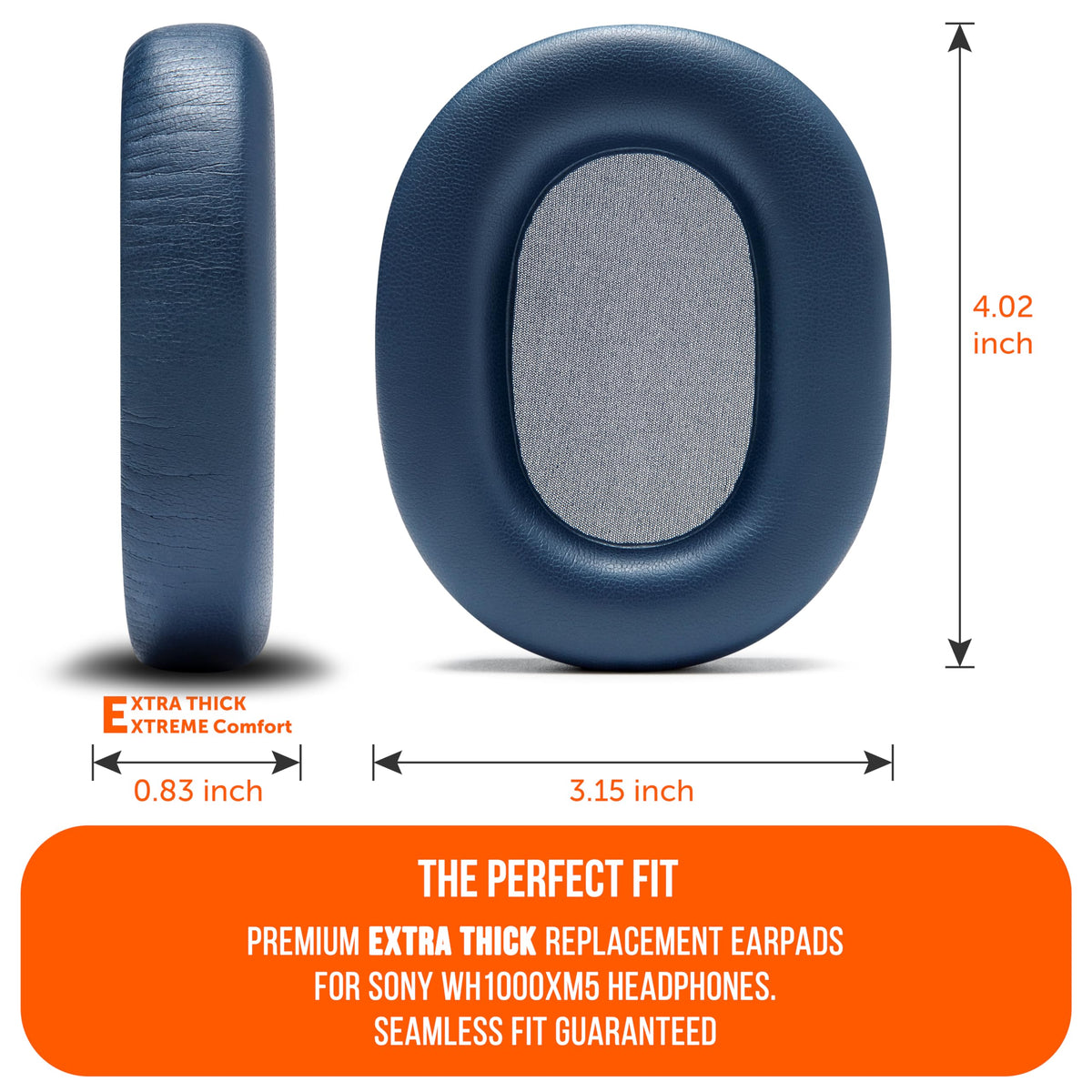 WC PadZ XM5 blue ear cushions fit Sony WH-1000XM5 snugly.
