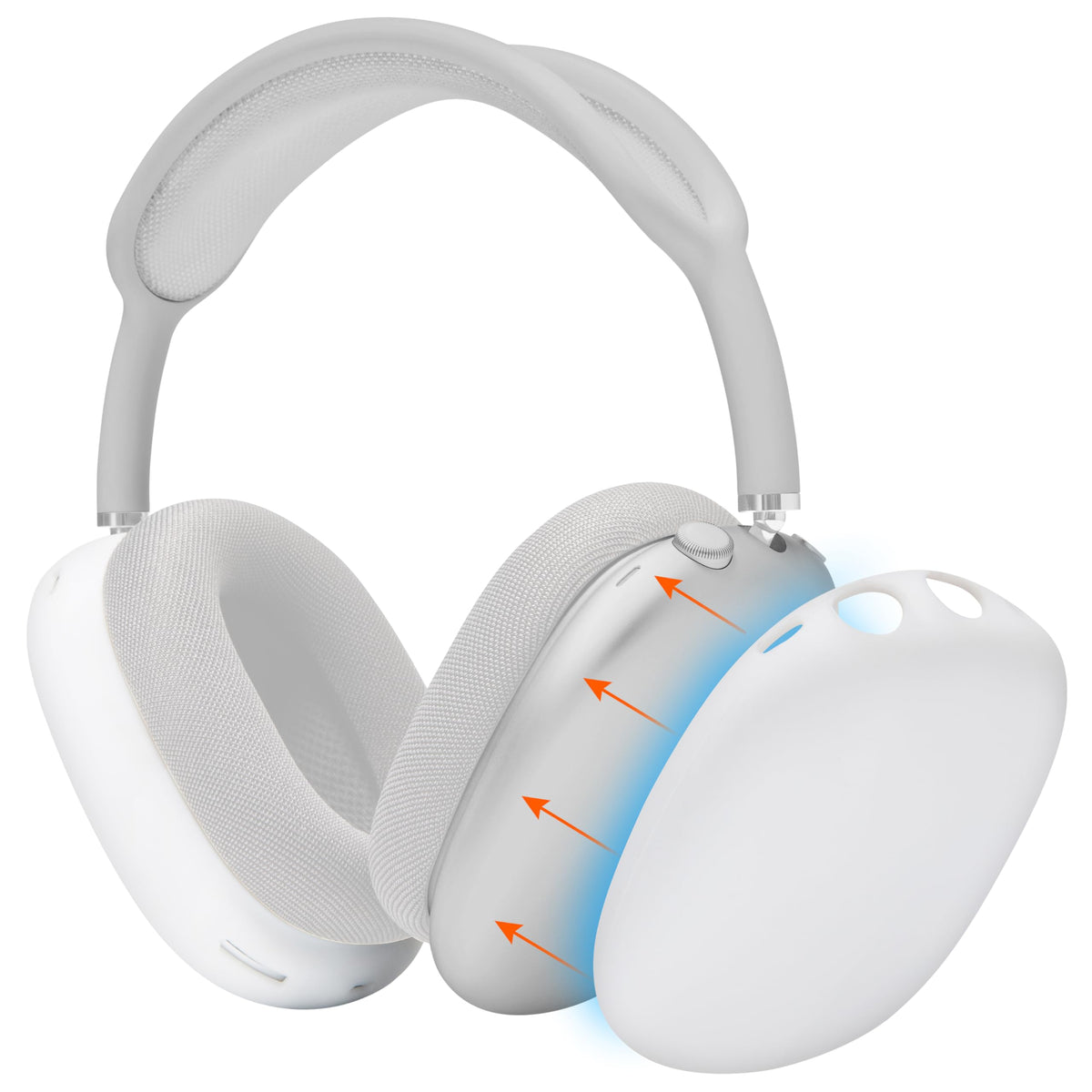 WC ShellZ Max front view on AirPods Max, premium silicone protection