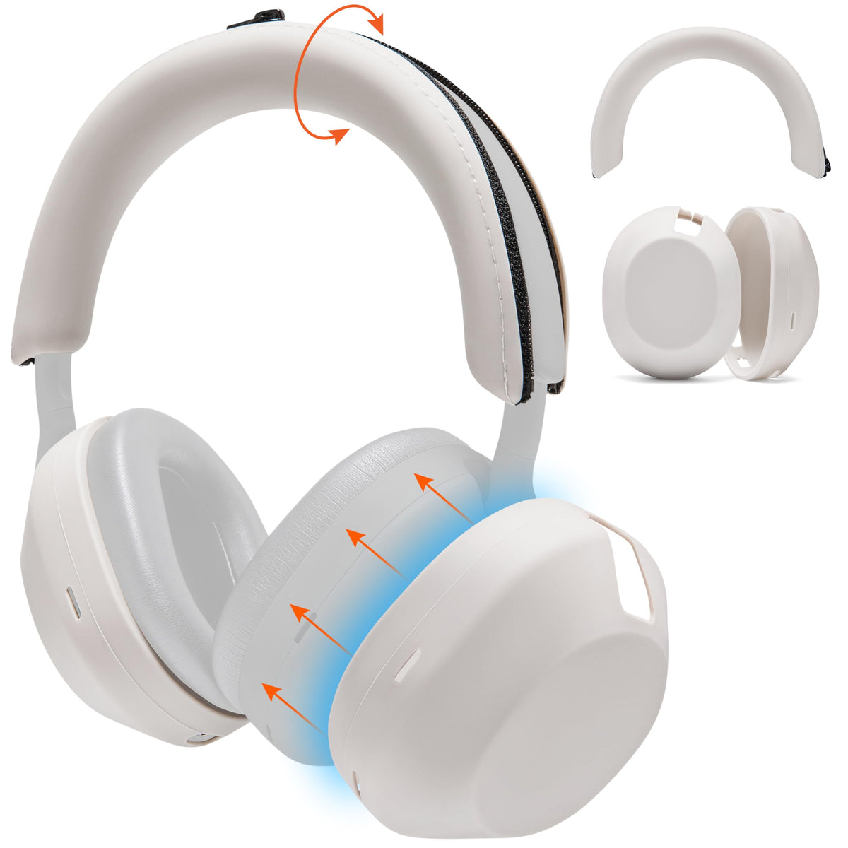 WC ShellZ XM5 exterior shell for Sony WH-1000XM5 in silver protects the headphones while preserving touch controls.