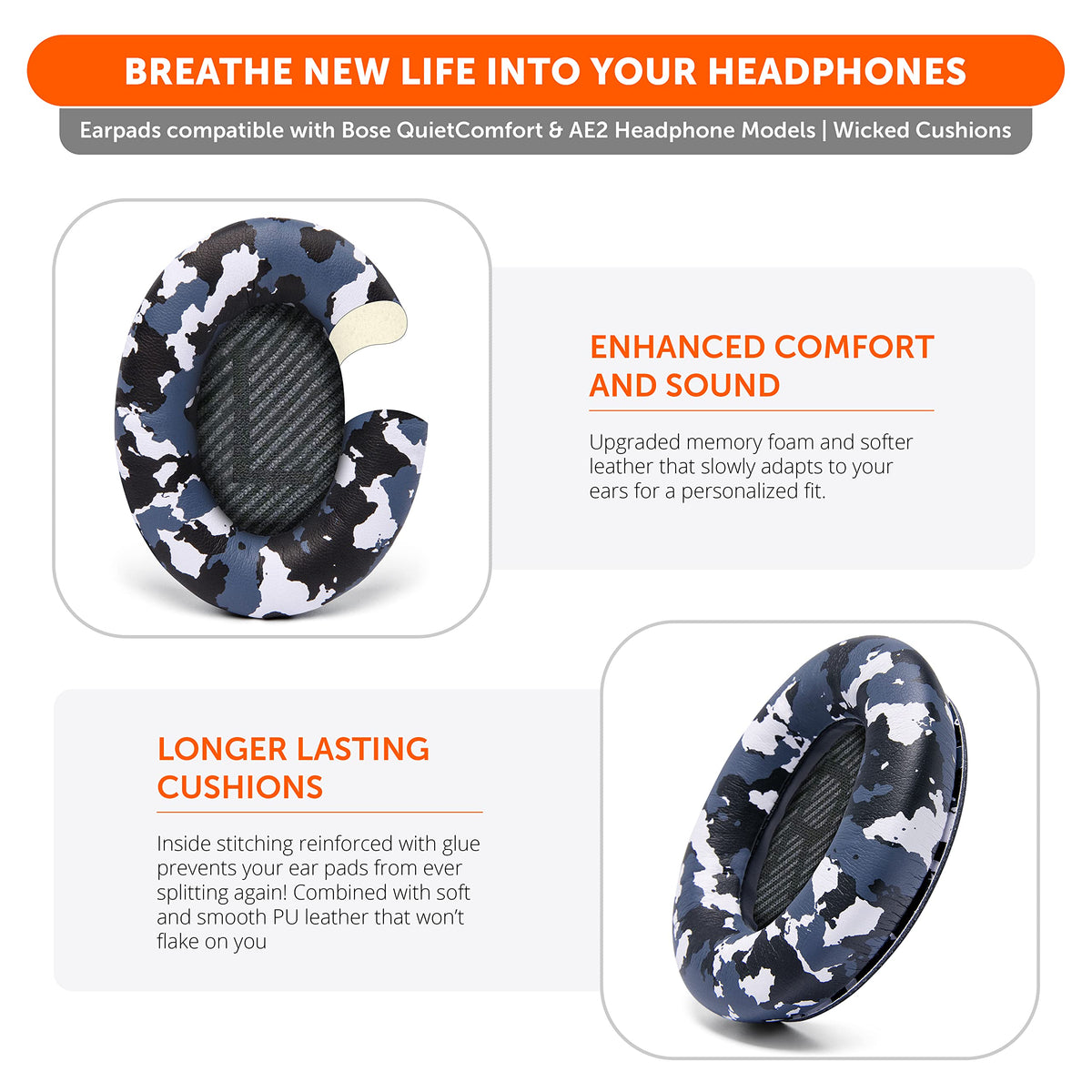 WC ear pads installed on Bose QC35 demonstrating restored fit and improved noise isolation