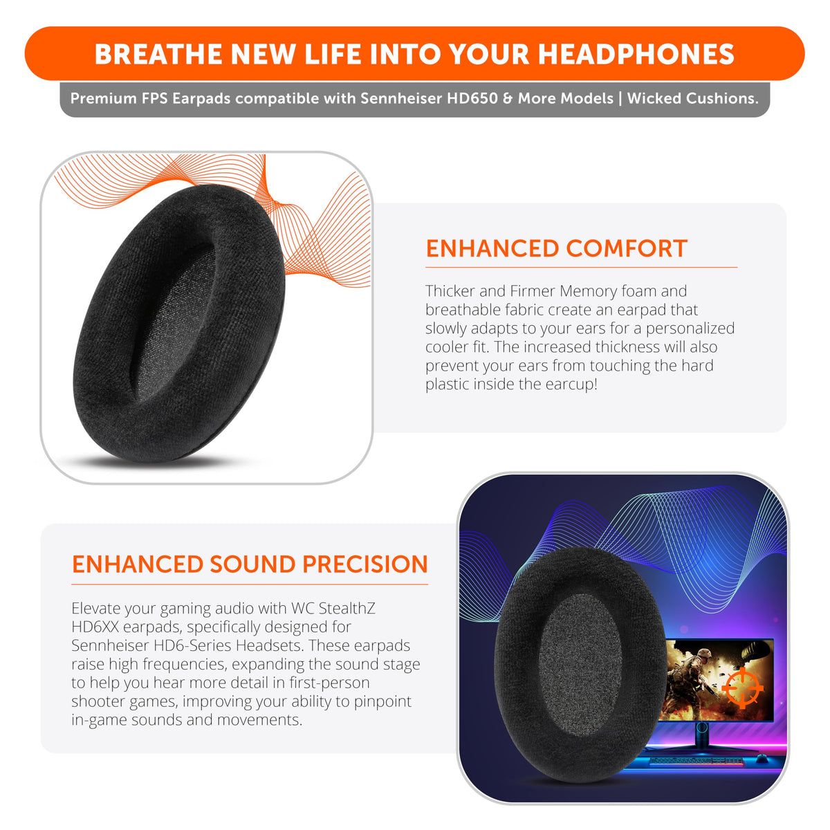 WC StealthZ thicker padding enhances ear-to-driver distance and seal.
