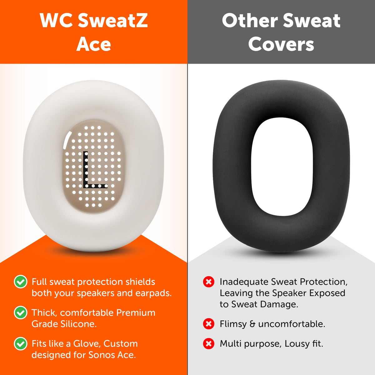 WC SweatZ Ace cover protects inner drivers of Sonos Ace earpads.