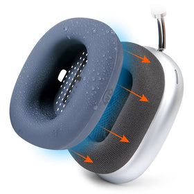 WC SweatZ Max blue earpad cover close-up protecting earpad from sweat and wear