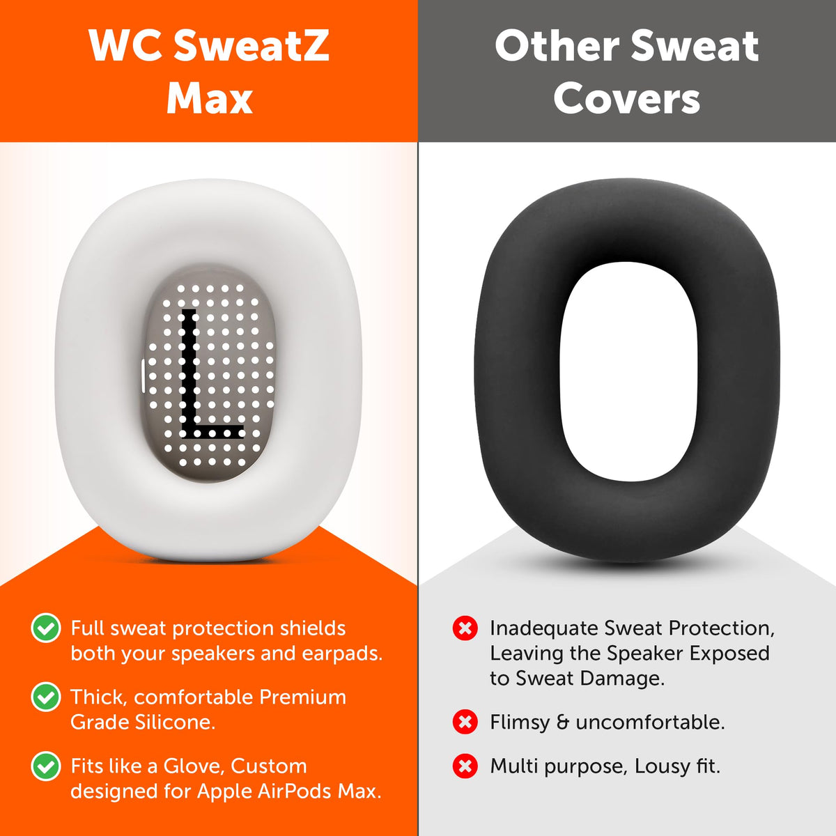 WC SweatZ Max durable, stretchy fit adapts to AirPods Max 1.