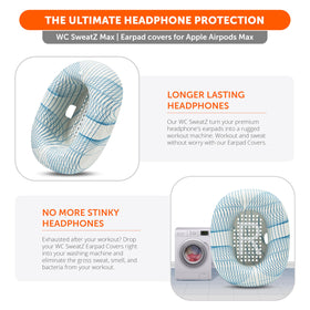 WC SweatZ Max durable stretch material shown on AirPods Max