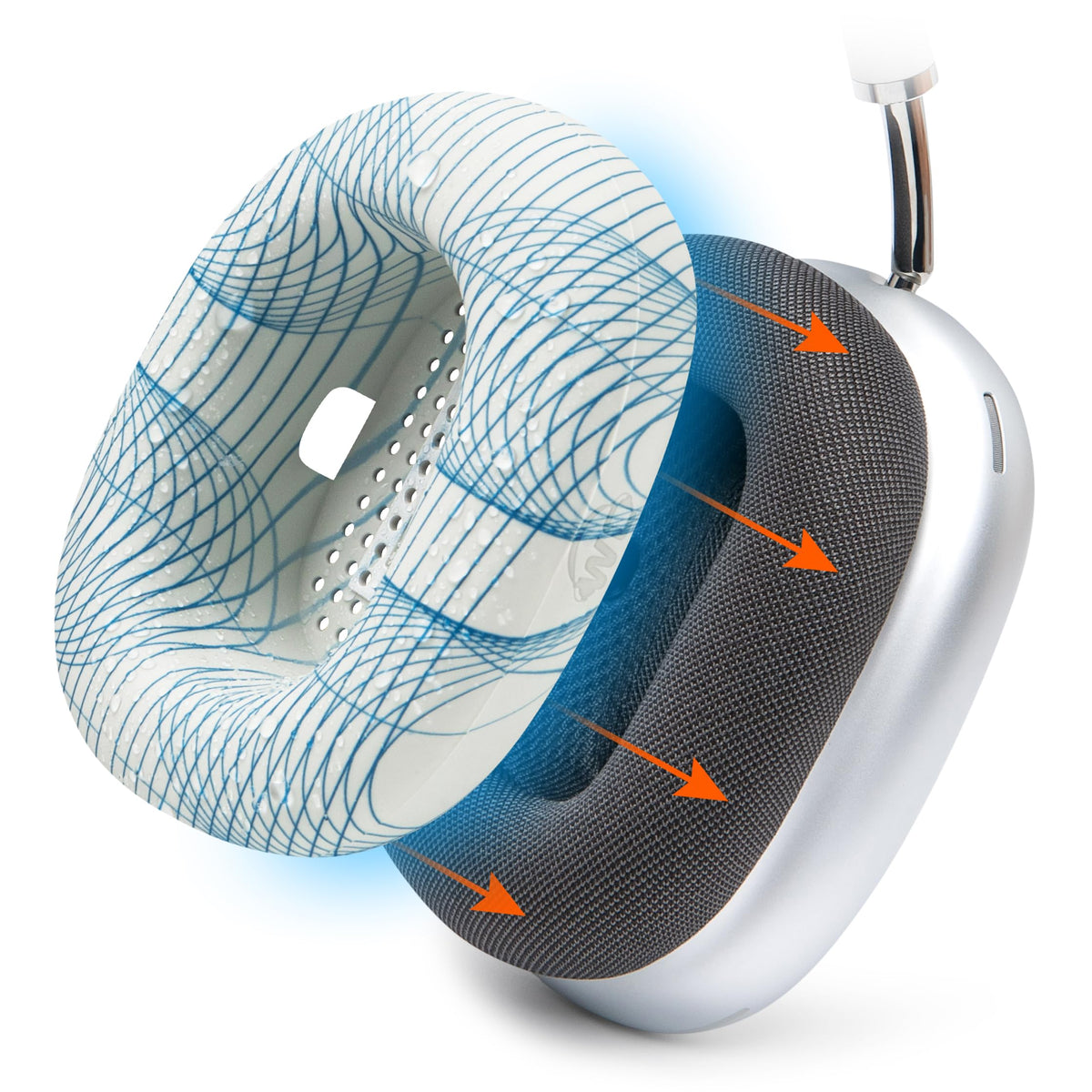 WC SweatZ Max silicone earpad cover on AirPods Max protects against sweat while preserving sound