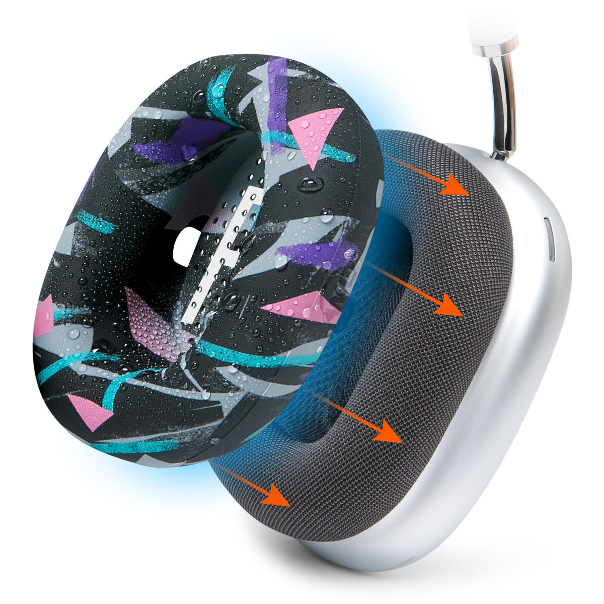 WC SweatZ Max silicone earpad cover on AirPods Max 1 protecting from sweat