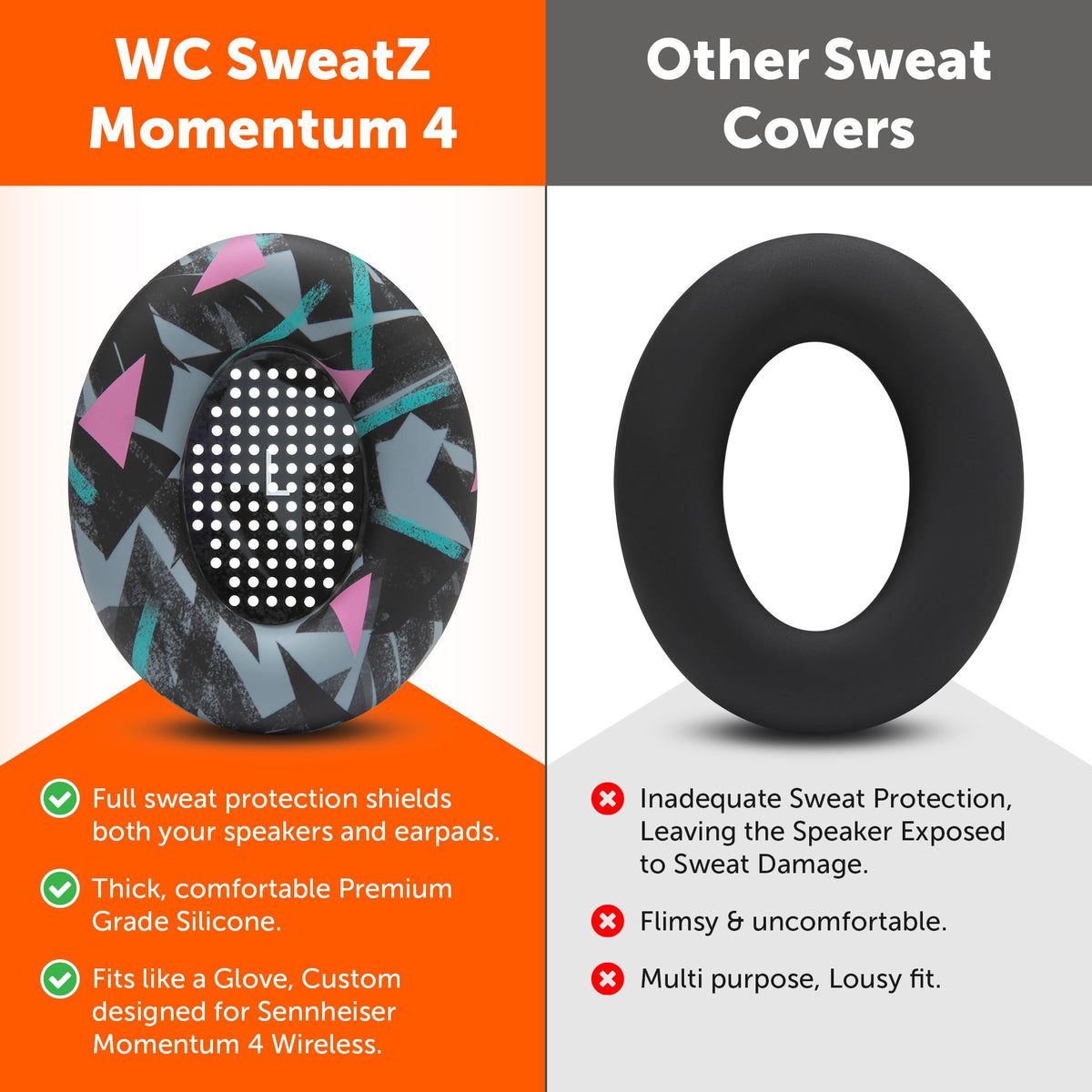 Close-up of WC SweatZ Momentum 4 silicone material highlighting durability and stretch for lasting use