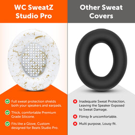 WC SweatZ mounted on Beats Studio Pro demonstrating snug fit and maintained comfort