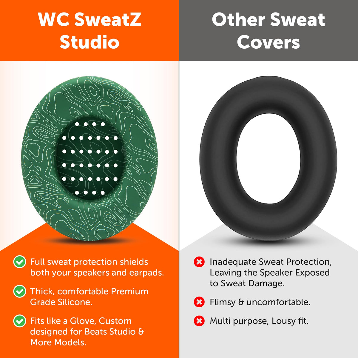 Closeup of WC SweatZ Studio silicone showing flexible, washable material