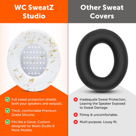 WC SweatZ Studio gold marble earpads-on-beats-studio3 show secure slip-on fit