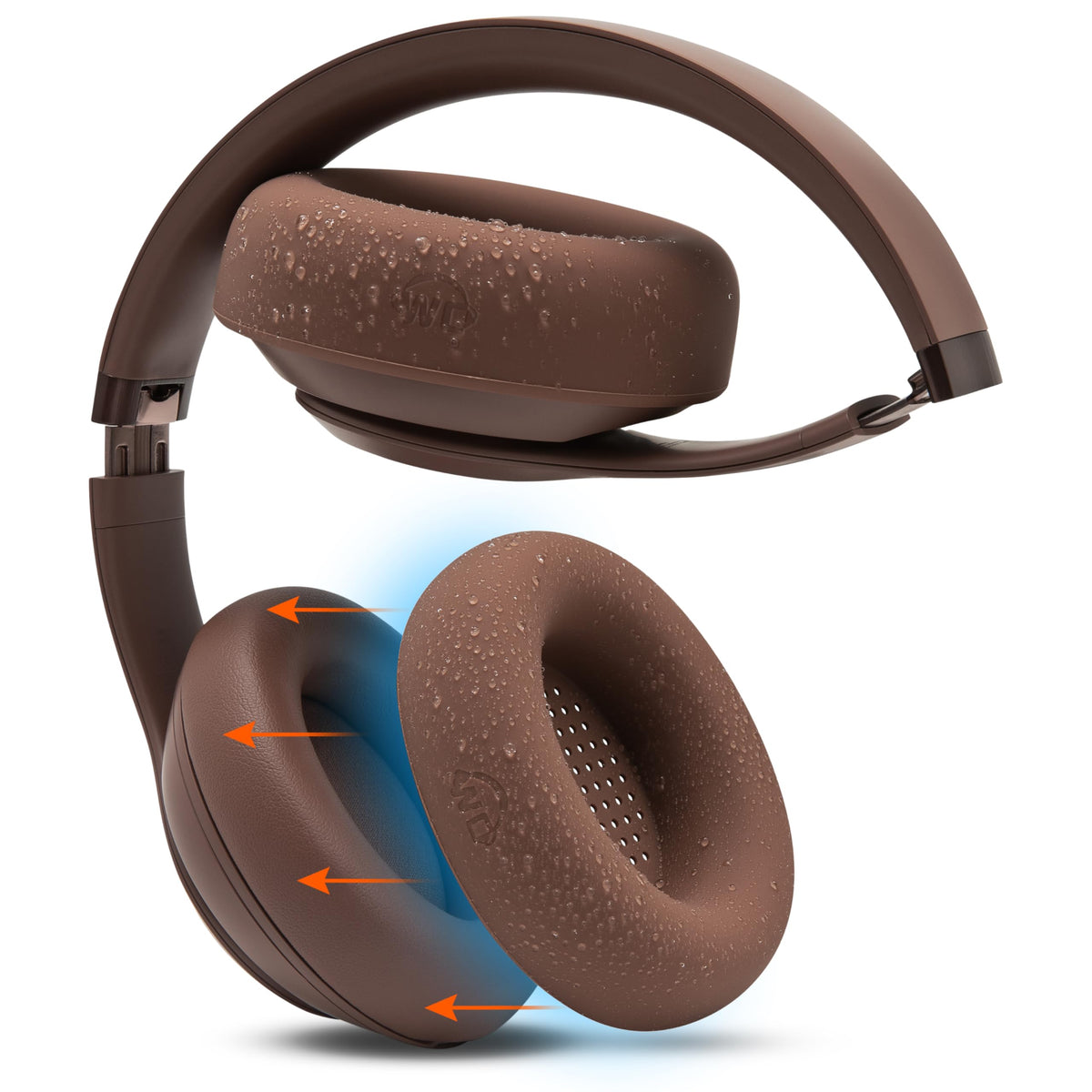 WC SweatZ Studio Pro earpad cover on earth color protects earpads from sweat.