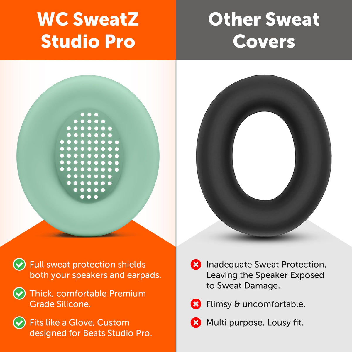 WC SweatZ Studio Pro earpad cover on Beats Studio Pro; full protection over pads.