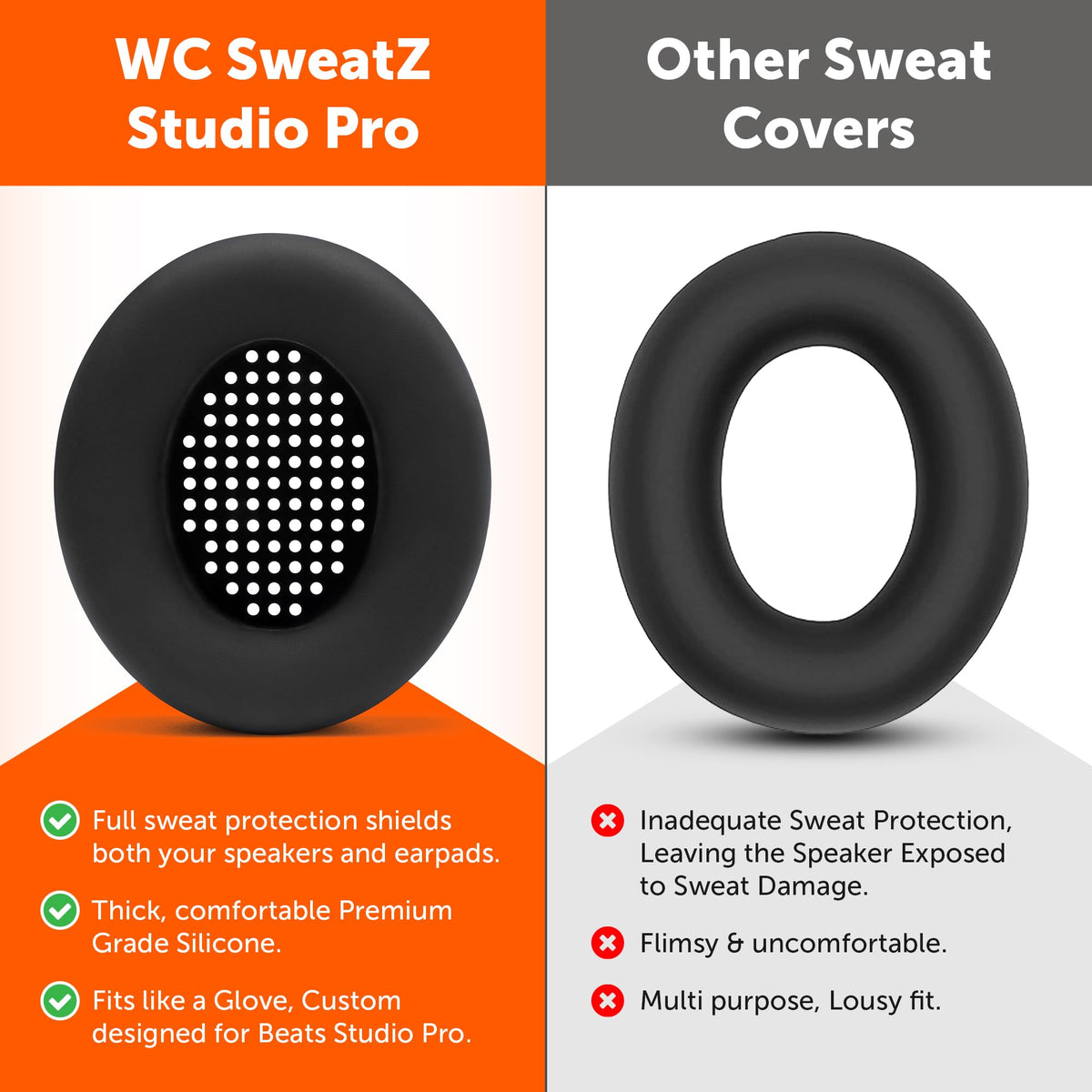 WC SweatZ Studio Pro full-coverage silicone protection on Beats Studio Pro