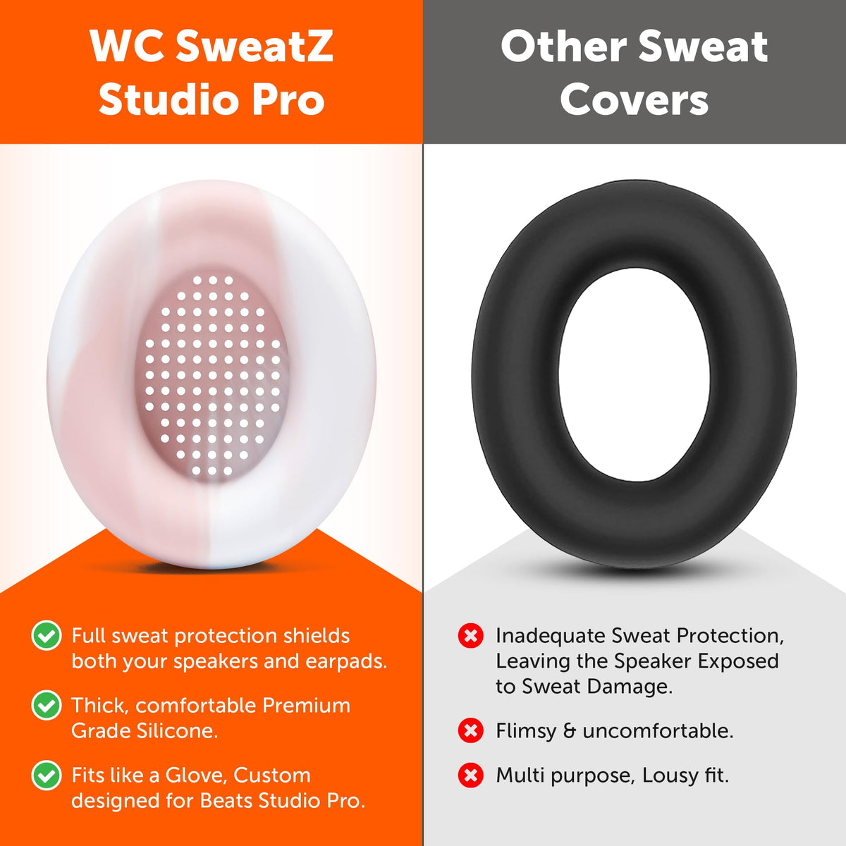 WC SweatZ fitted on Beats Studio Pro demonstrating snug fit and preserved comfort