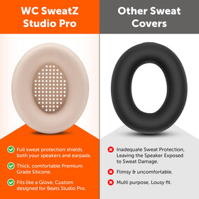 WC SweatZ Studio Pro worn on Beats Studio Pro showing quick slide-on fit.