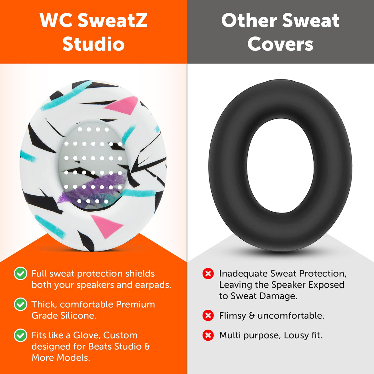 Close-up of WC SweatZ Studio silicone material showing flexible, slip-on design