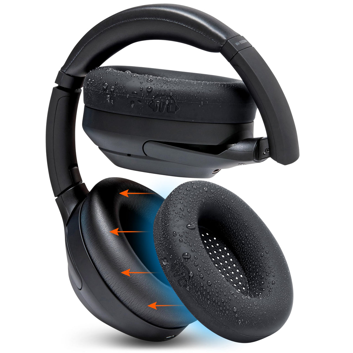 WC SweatZ XM4 earpad cover on Sony WH-1000XM4 headphones protects against sweat during workouts.