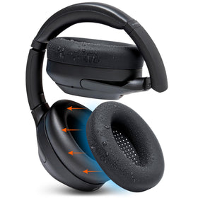 WC SweatZ XM4 earpad cover on Sony WH-1000XM4 headphones protects against sweat during workouts.