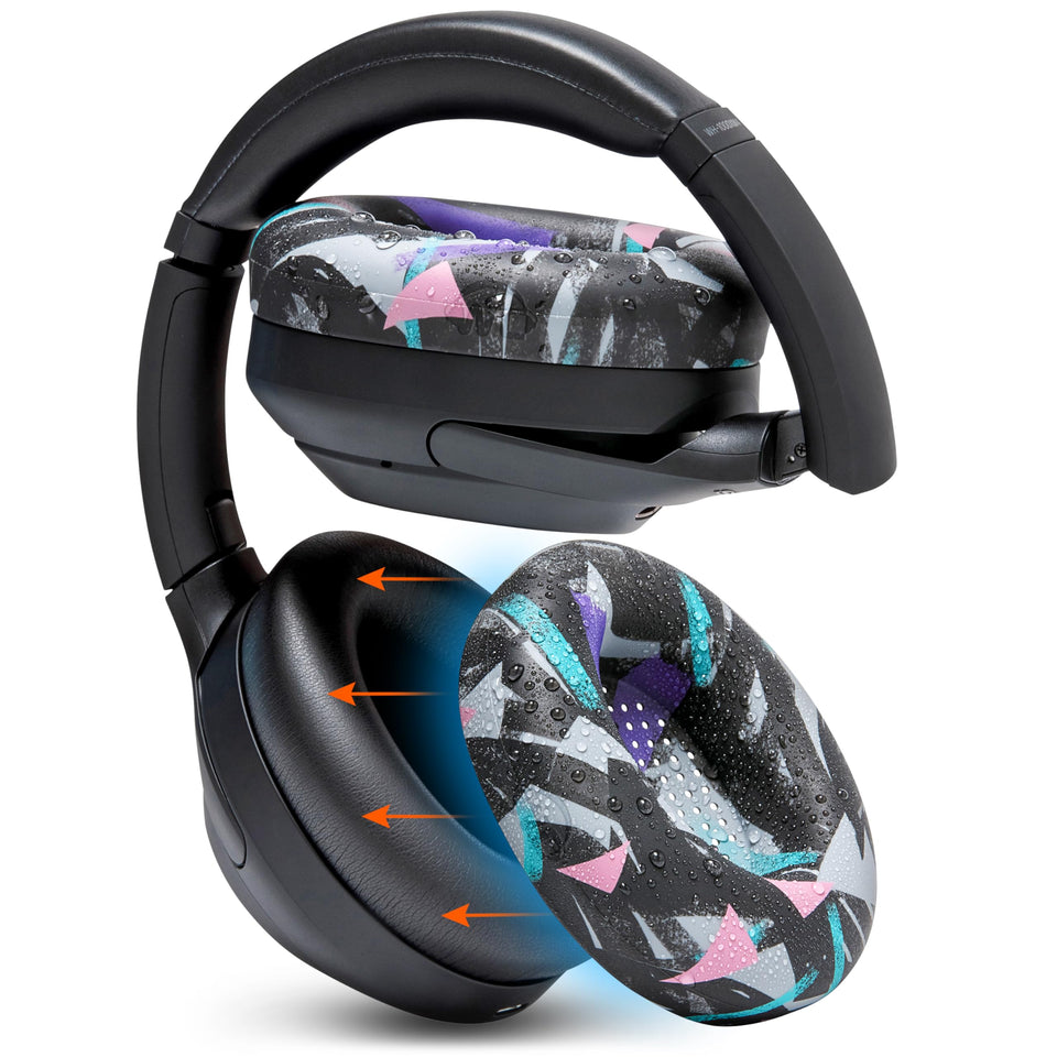 WC SweatZ XM4 silicone earpad cover on Sony WH-1000XM4 for sweat protection.