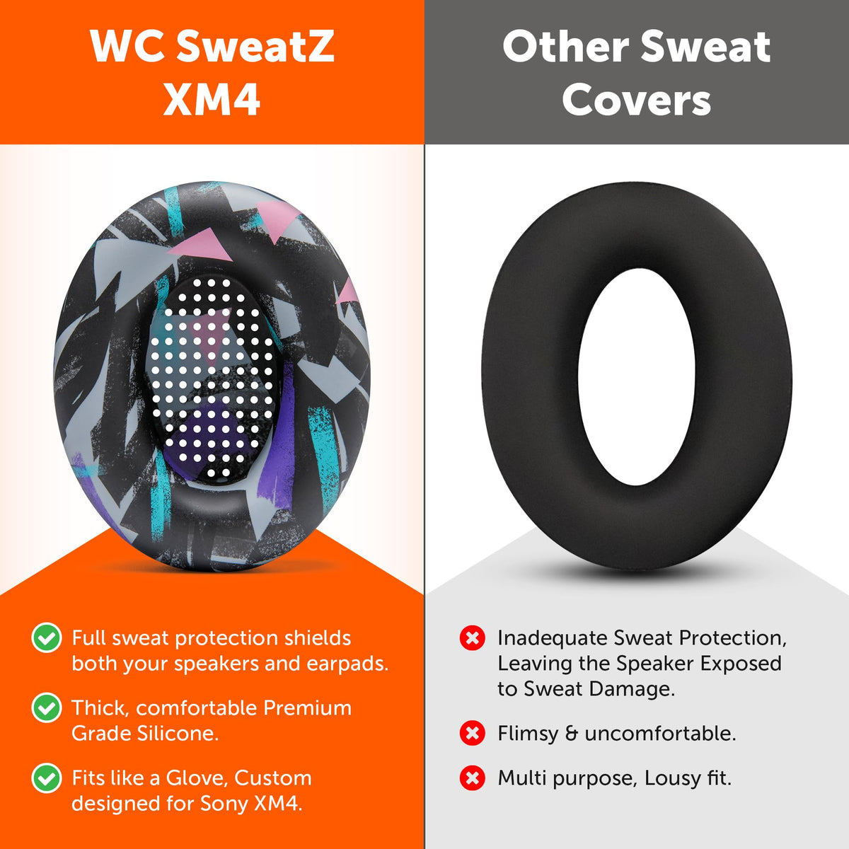 WC SweatZ XM4 durable cover guards against sweat and moisture.
