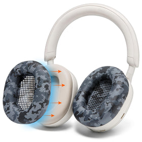 WC SweatZ XM5 front view showing black camo and full earpad protection benefit