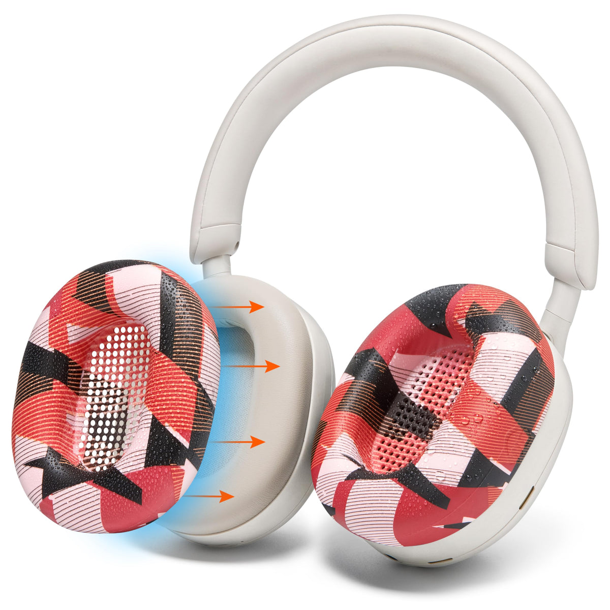 WC SweatZ XM5 full-coverage earpad cover on Sony WH-1000XM5 protects against sweat during workouts.