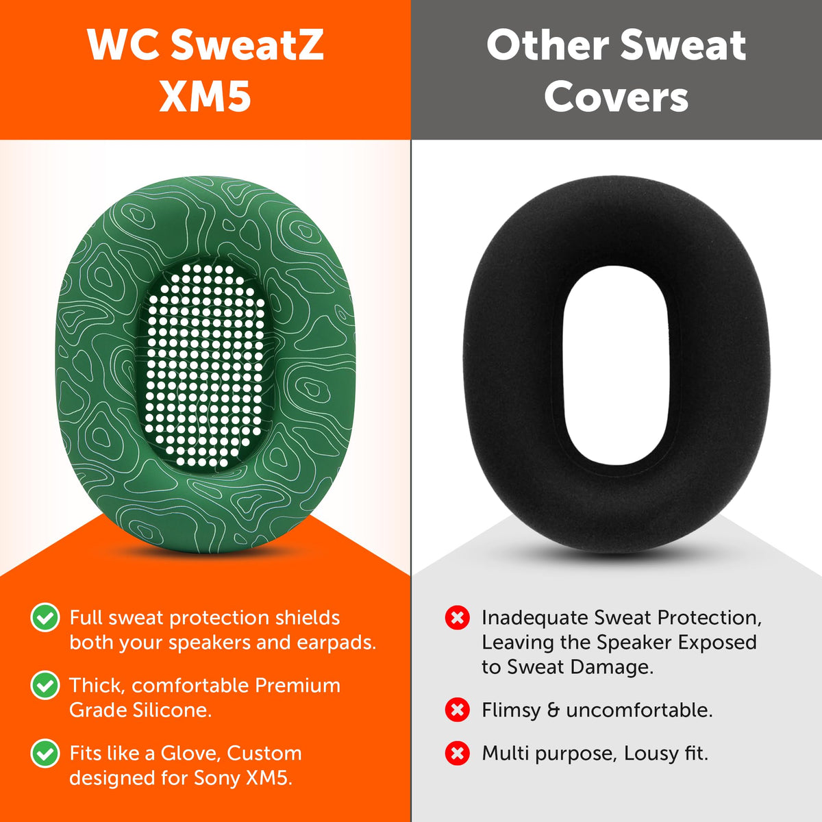 WC SweatZ XM5 installed on Sony WH-1000XM5 preserving fit and seal