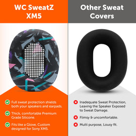 WC SweatZ XM5 fitted on Sony WH-1000XM5 full view preserves comfort and sound