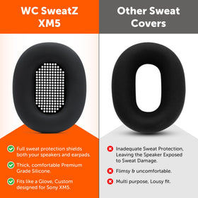 Sweatproof design of WC SweatZ XM5 guards earpads during workouts.