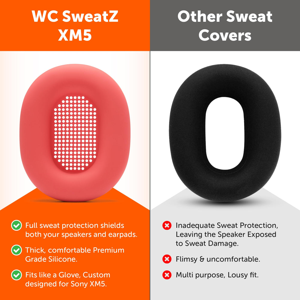 Durable silicone WC SweatZ XM5 protects earpads during workouts