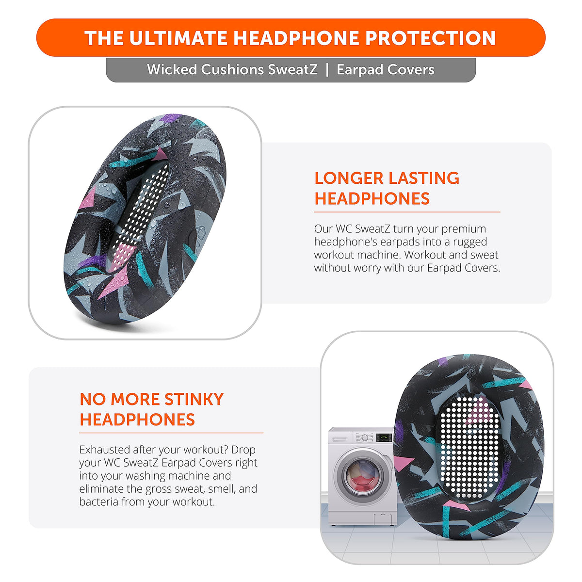 WC SweatZ XM5 being slid onto earpad demonstrates easy installation and removal