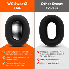 Full-earpad coverage by WC SweatZ XM6 shields drivers and padding.