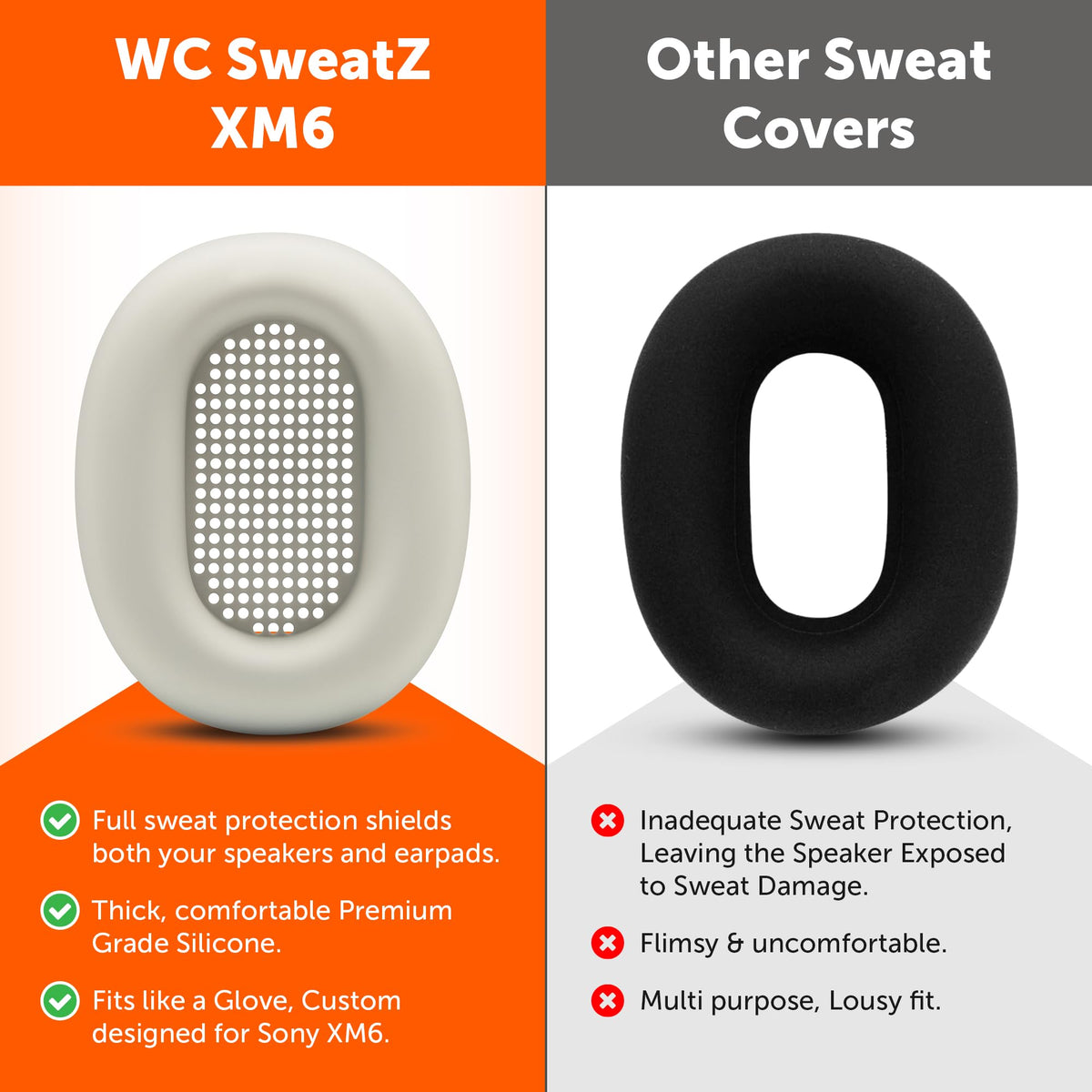 WC SweatZ XM6 earpad cover protecting inner drivers while exercising