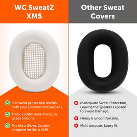 WC SweatZ XM5 inner-driver protection guards earpad internals during workouts.