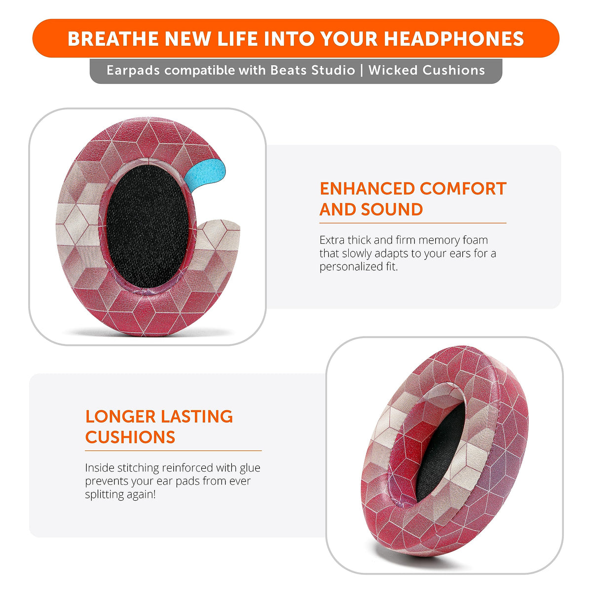 WC Wicked Cushions Beats Studio 3 memory foam close-up shows plush support