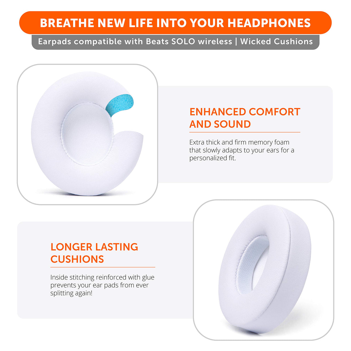 WC Wicked Cushions ear pads for Beats Solo 3, inner side view, memory foam support.