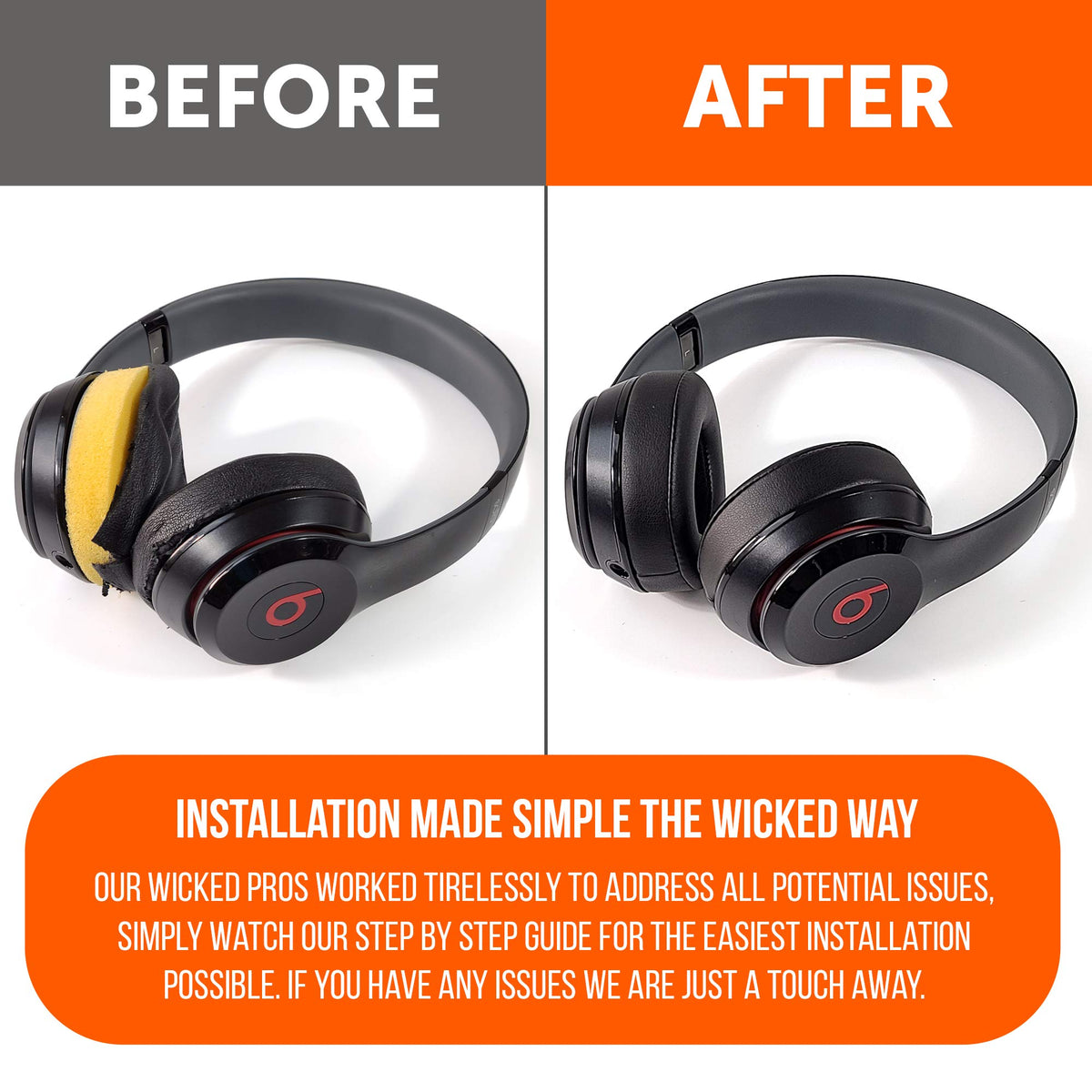 Reinforced stitching on WC Wicked Cushions ear pads for durability.