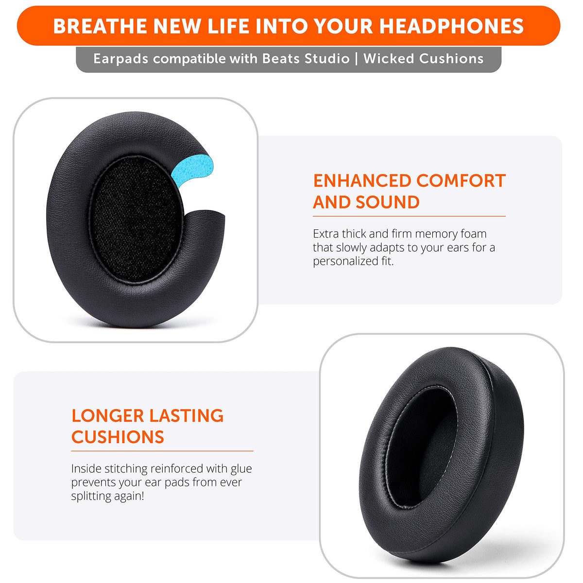 WC Wicked Cushions comfort-fit design on Beats Studio 2/3 ear pads