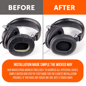 WC Wicked Cushions easy-installation guide demonstrates tool-free replacement for Sony MDR7506 users