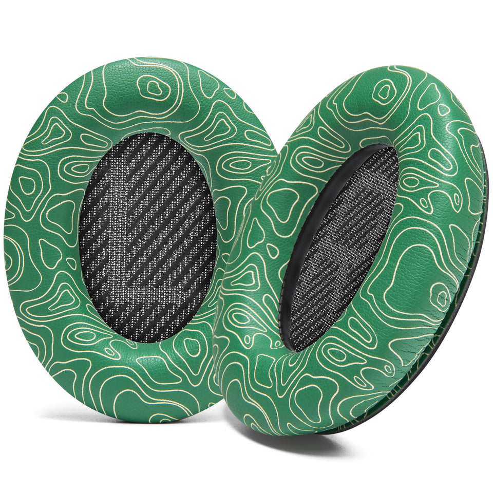WC ear pads front view showing emerald tide color and soft leather benefit