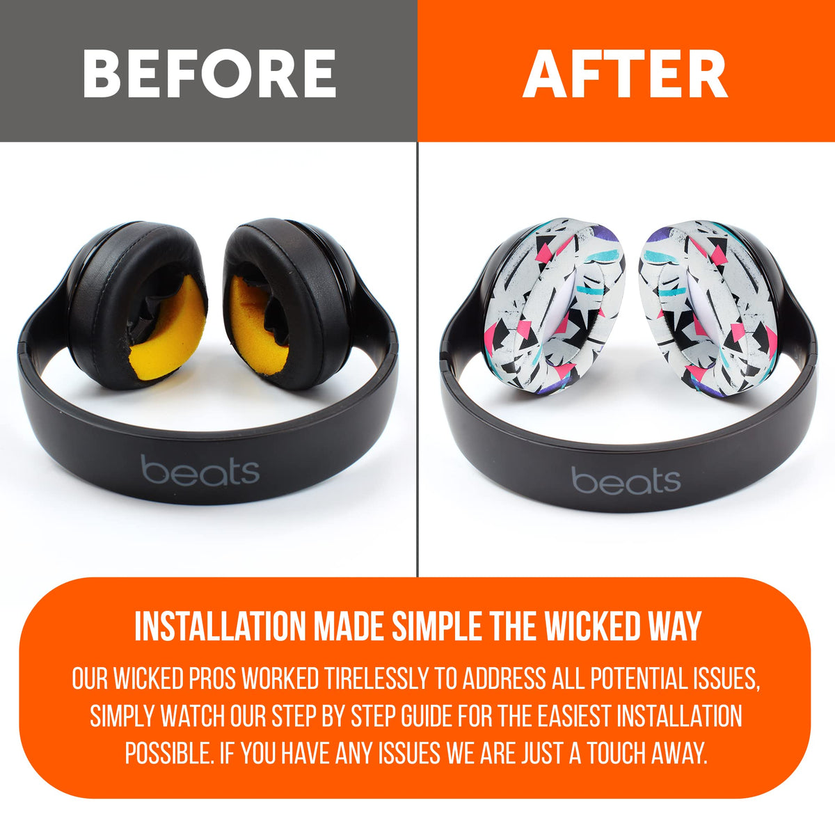 WC Wicked Cushions installed on Beats Studio front view improving seal and sonic performance