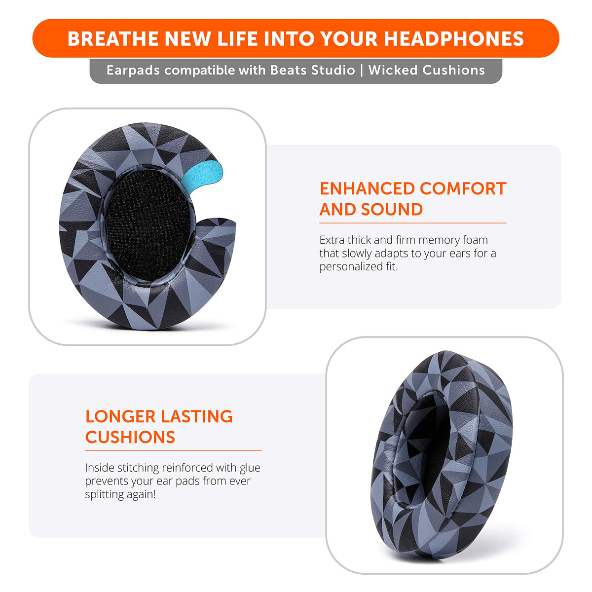 WC Wicked Cushions mounted on Beats Studio restoring fit and seal