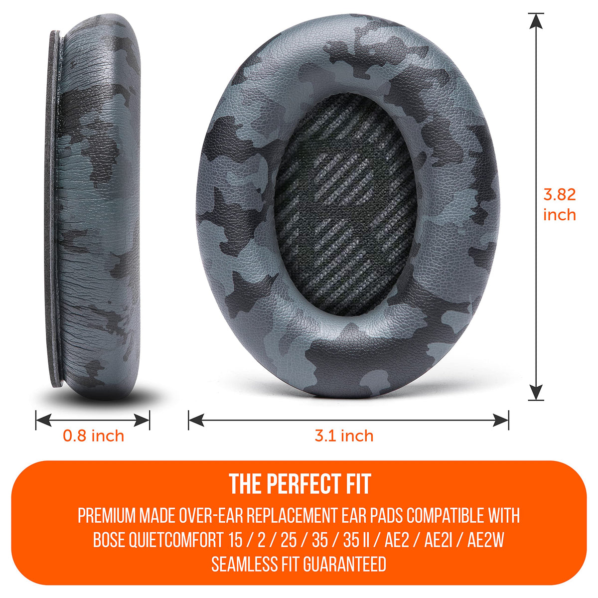 WC ear pad next to coin showing scale and precise fit for Bose models