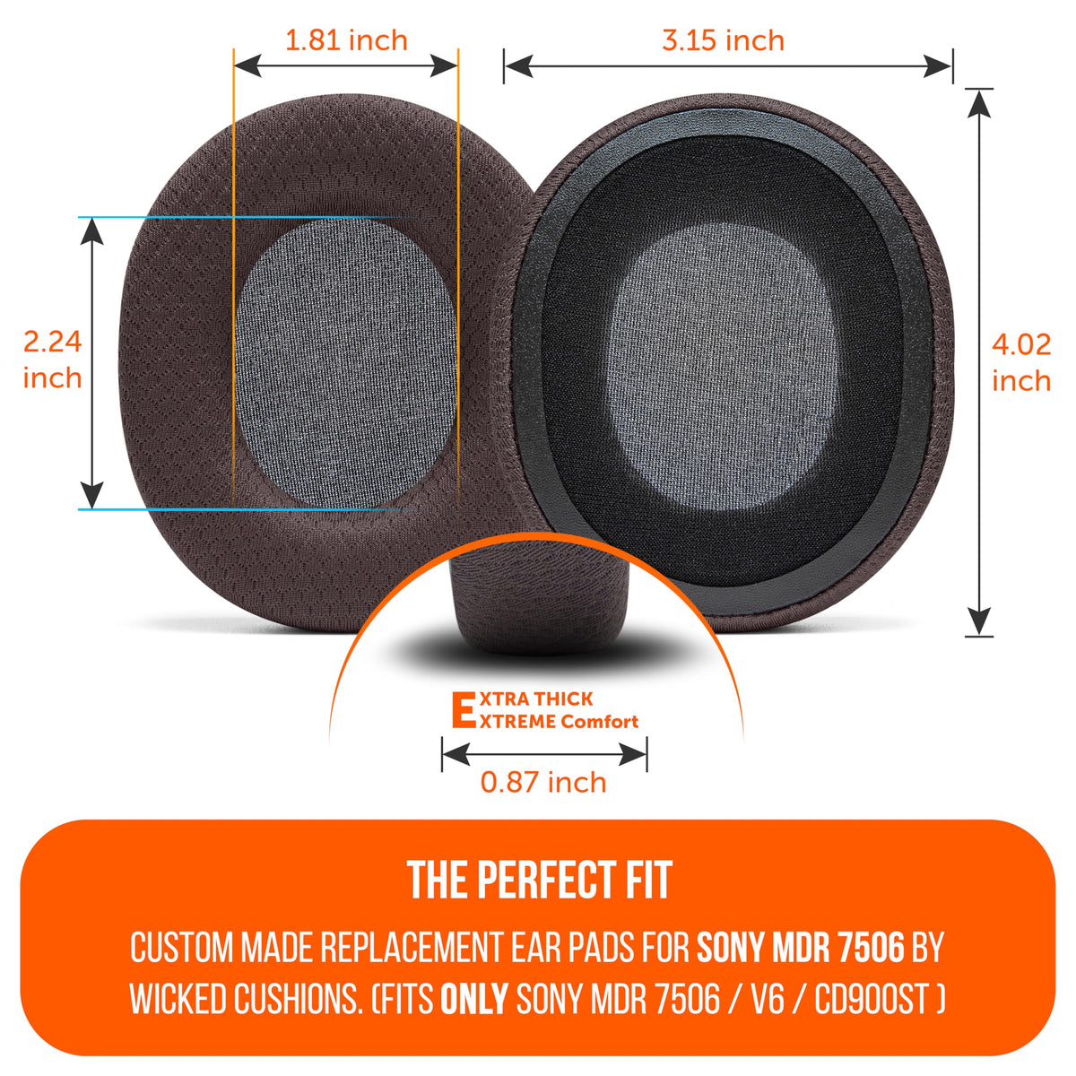 WC Wicked Cushions on Sony MDR-7506 demonstrates snug, glove-like fit for secure listening.