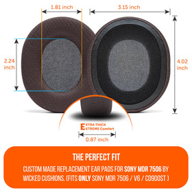 WC Wicked Cushions on Sony MDR-7506 demonstrates snug, glove-like fit for secure listening.