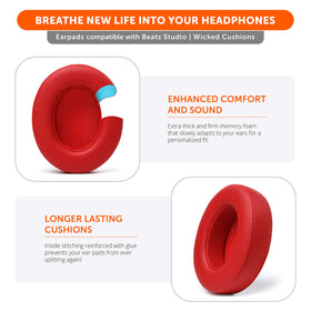 WC Wicked Cushions stitched seams on Beats Studio ear pads for enhanced durability.