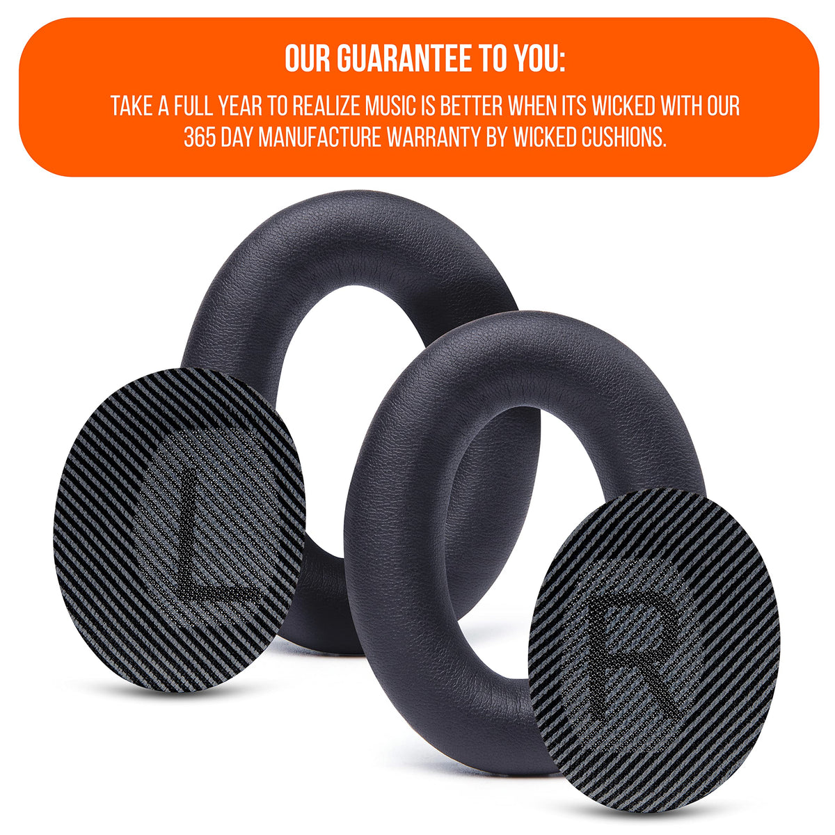 WC Wicked Cushions Bose QC35 installation guide image illustrates tool-free replacement.