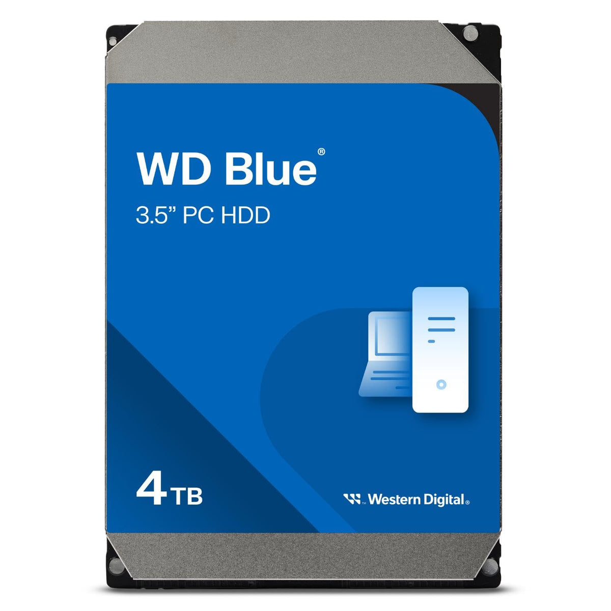 WD Blue 4TB renewed HDD top view, 3.5-inch desktop drive ready for upgrade.